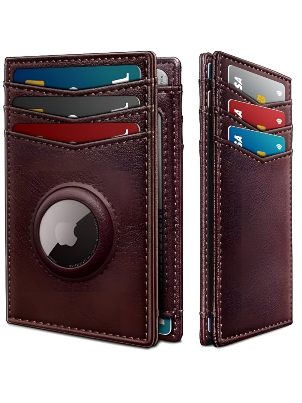 Airtag Slim Leather Wallet for Men - 12-Card Capacity, Magnetic Closure,